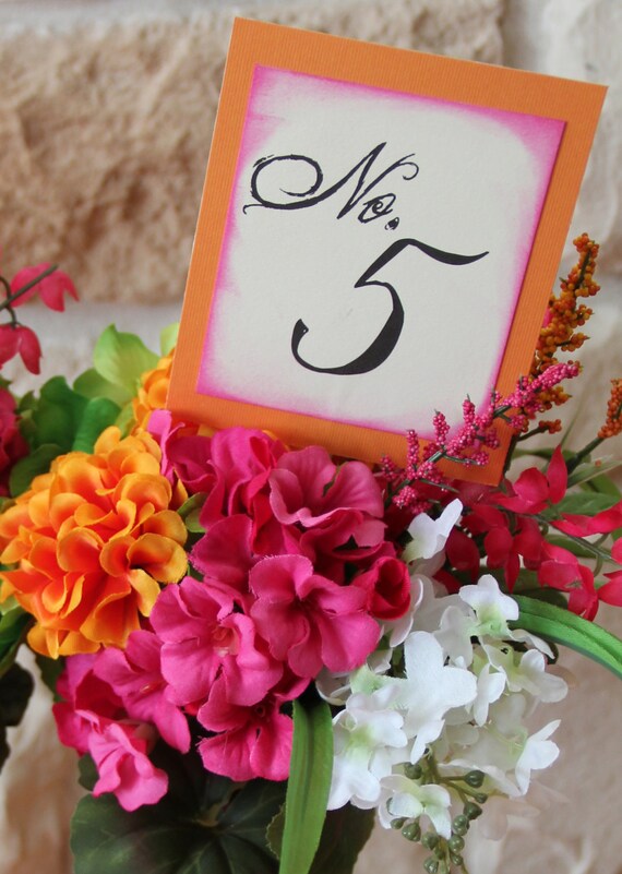 Table Numbers Pink And Orange Wedding Decor Special Event Etsy