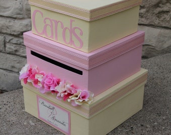 Custom Wedding Card Box, 3 Tier, Card Holder, Square, Ivory and Blush