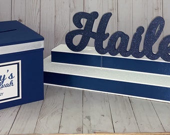 Juego de candelabro y caja para tarjetas, Dulces 16, Bat Mitzvah, Bar Mitzvah, Ceremonia de velas y juego de caja para tarjetas