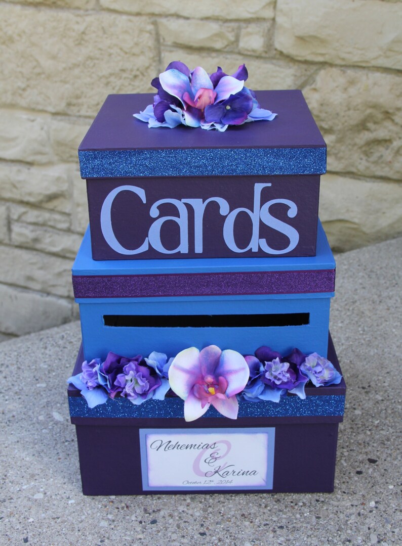 Wedding Card Box Card Holder 3 Tier Square Purple and Blue Etsy