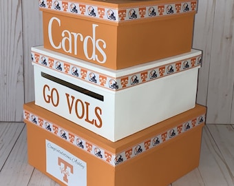 Custom Graduation Card Box, 3 Tier, Card Holder, Square, College or High School Colors, Diploma and Graduation Cap