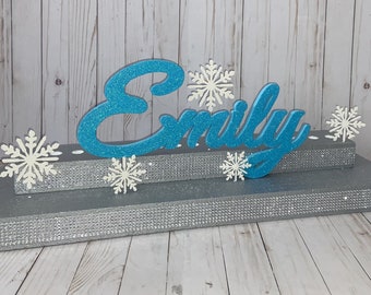 Winter Wonderland, Sweet 16 Candelabro, Wood Glittered Name, Bat Mitzvah Candelabro, Name Stand, Candle Ceremony, Snowflakes, Candleholder