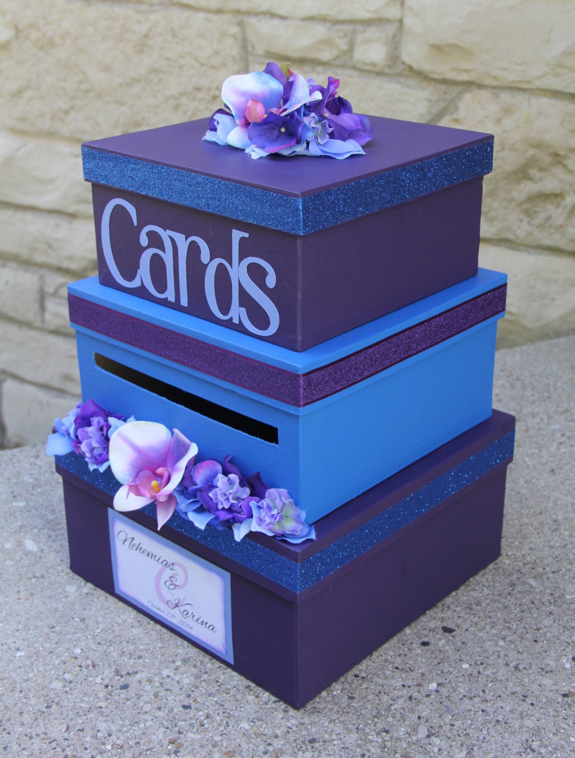 Wedding Card Box Card Holder 3 Tier Square Purple and Blue Etsy