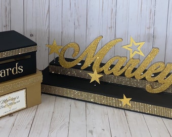 Candelabro y Cardbox Set, Candle Ceremony y Cardbox Set, Bat Mitzvah, Sweet 16, Stars and Glitter