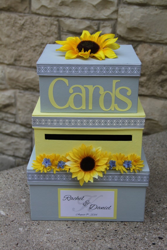 Yellow And Gray Wedding Card Box 3 Tier Square Card Holder Etsy