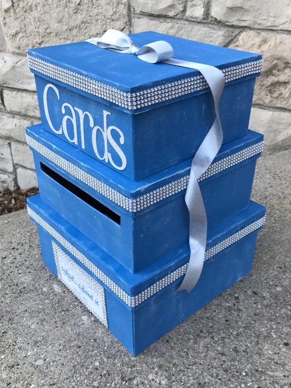 Wedding Birthday Card Box Card Holder 3 Tier Square Denim