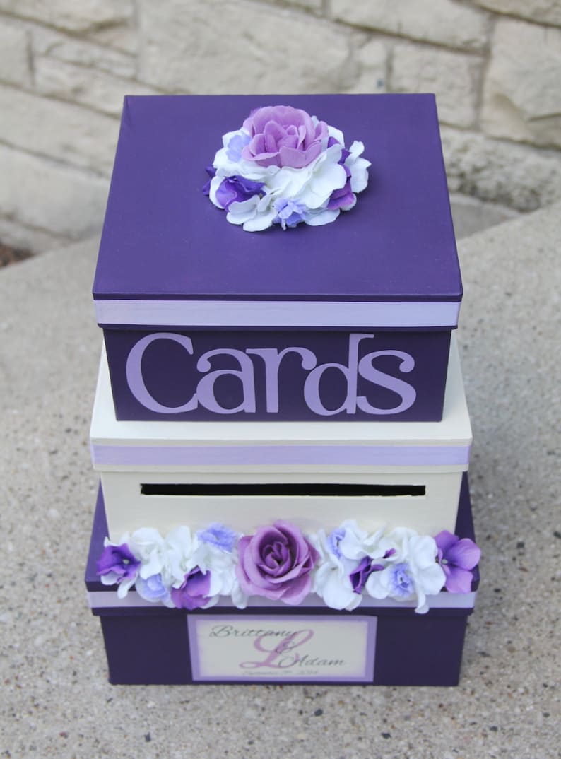 wedding card box 3 tier card holder square purple and etsy