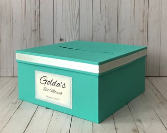 Caja de cartón de 1 nivel, Robin's Egg Blue, Sweet 16, colores personalizados, boda, bar o bat mitzvah, cumpleaños