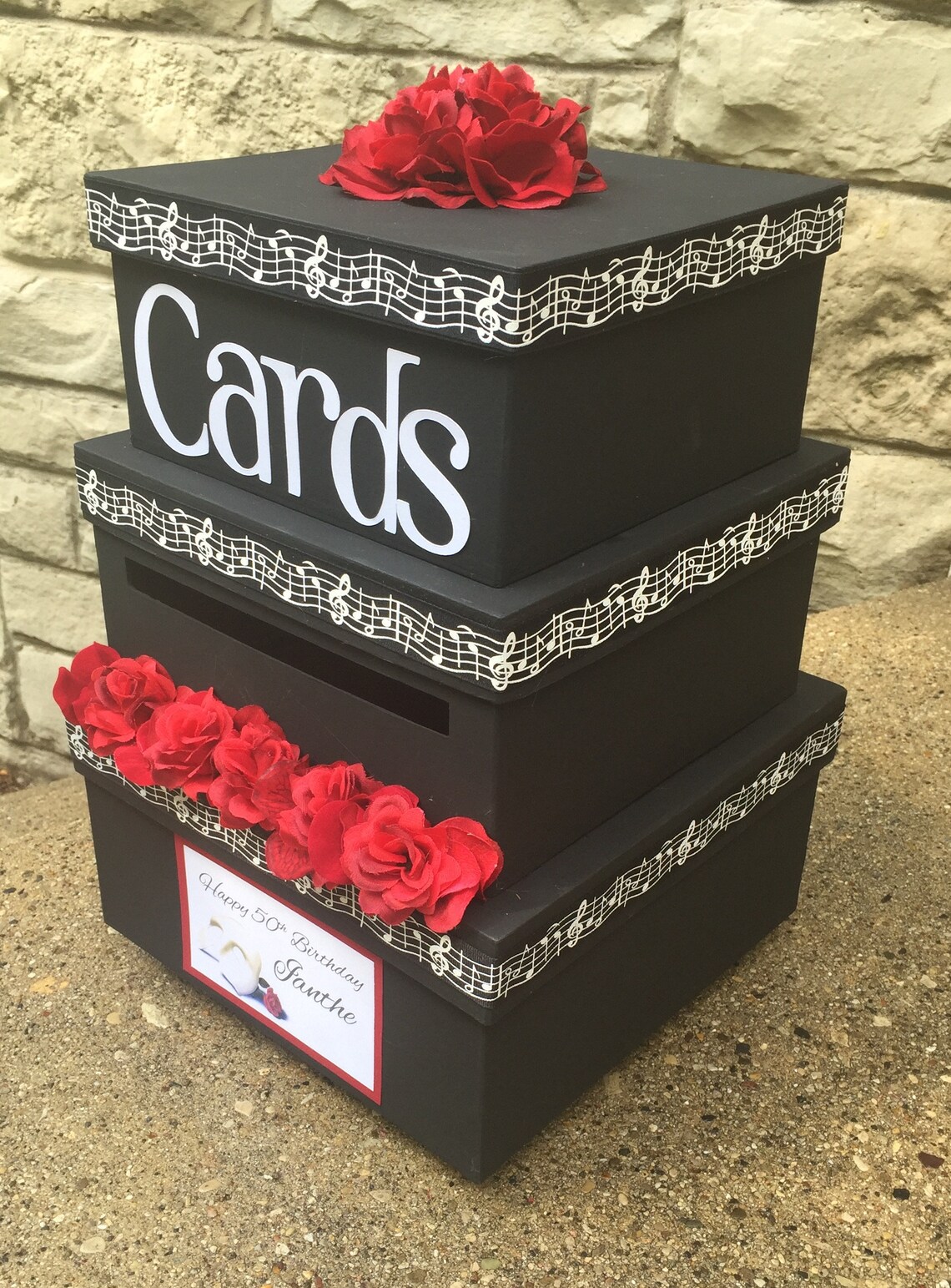 Custom Wedding Card Box 3 Tier Card Holder Square Black image 1