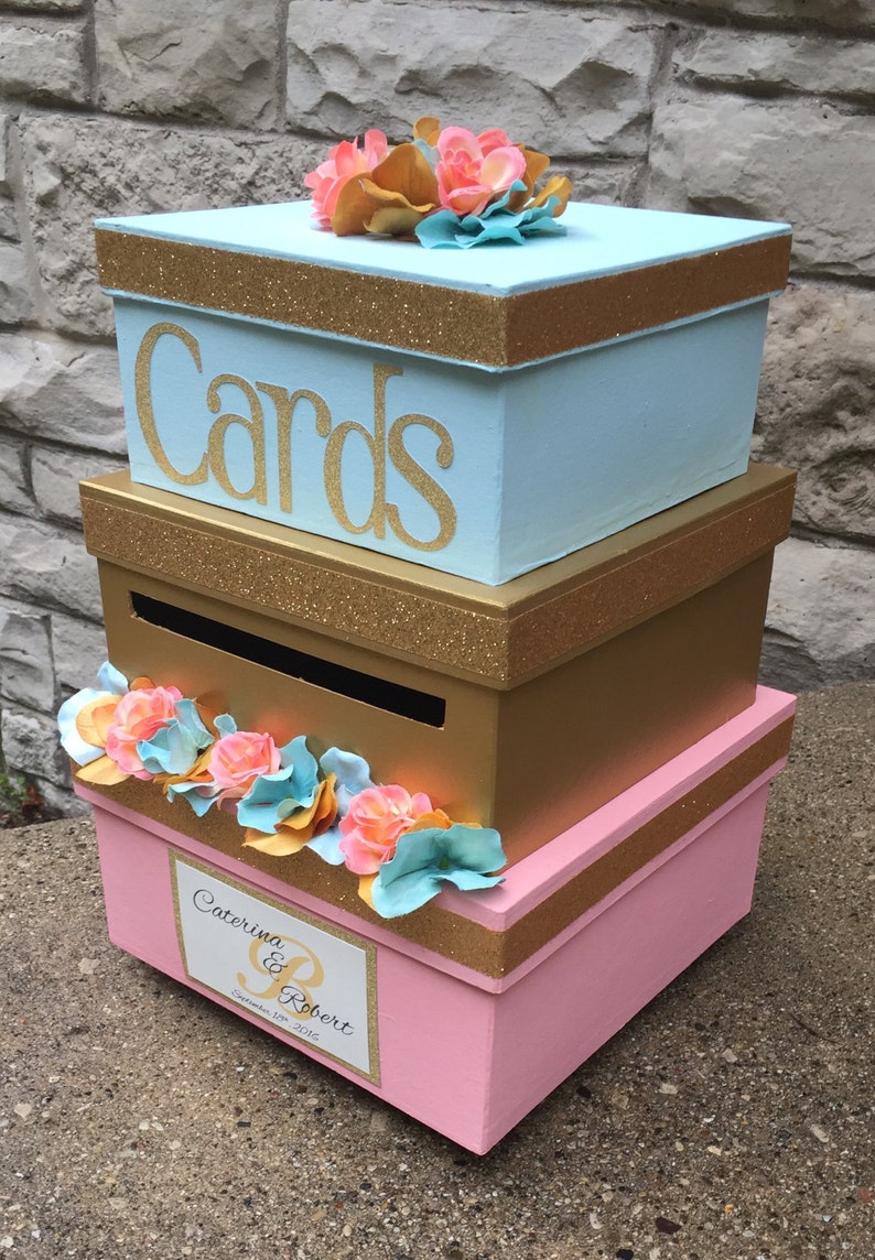 Wedding Card Box Wedding Card Holder 3 Tier Square Pink Etsy