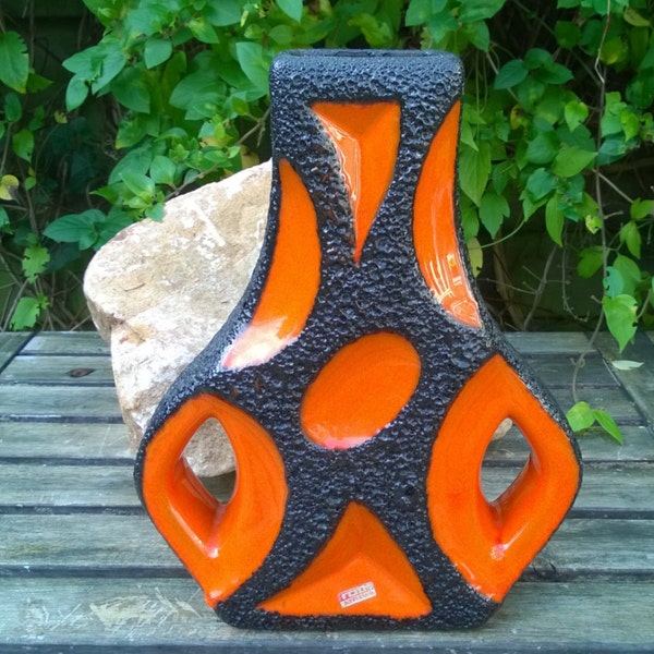 Roth Keramik, Guitar Vase, Orange, Nr 312, West-German Pottery, 1970s