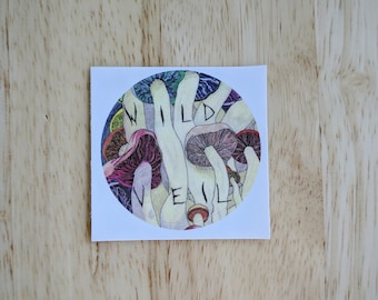 Wild Veil Rainbow Mushroom Sticker. Round. 1.5″ diameter. High gloss.