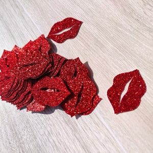 Red Glitter Lips Confetti: Bachelorette Party Table Decor