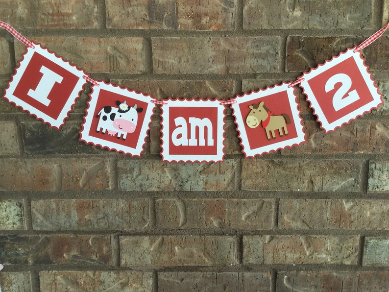 Farm themed I am 1 banner, Barn themed birthday, Farm themed highchair banner, Barn themed highchair banner, Farm themed first birthday Red/Girl