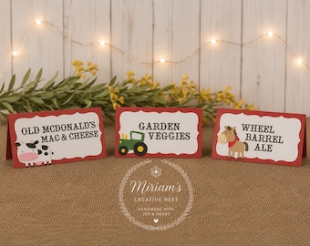 Farm Animal Food Tent Cards: Barnyard Birthday Party Decor