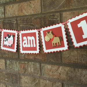 Farm themed I am 1 banner, Barn themed birthday, Farm themed highchair banner, Barn themed highchair banner, Farm themed first birthday Red/Boy