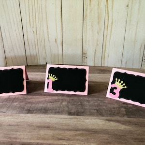Princess Birthday Party Food Tent Cards: Black Label Place Cards