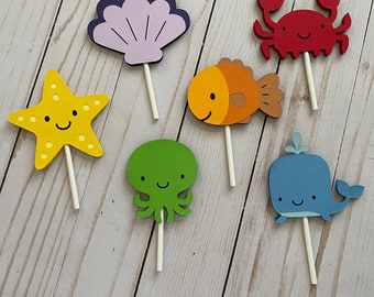 Under The Sea Cupcake Toppers / Ocean Themed Party Decorations / Sea Creature Themed Party / Ocean Themed Cupcake Toppers / Sea Themed Decor