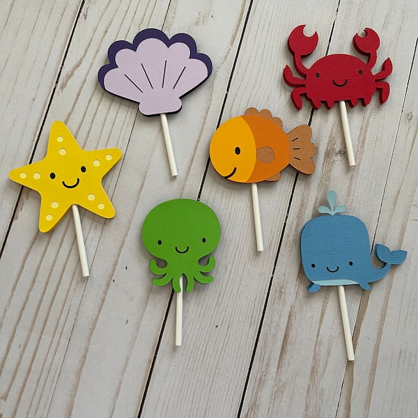 Under The Sea Cupcake Toppers / Ocean Themed Party Decorations / Sea Creature Themed Party / Ocean Themed Cupcake Toppers / Sea Themed Decor