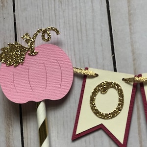 Pumpkin Cake Topper: Pink & Gold First Birthday Party Decor