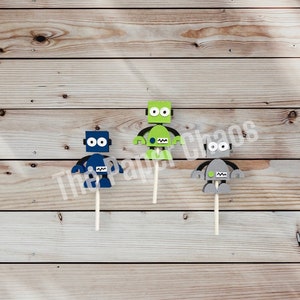 Robot themed cupcake toppers / Robot themed birthday party / Boys robot themed birthday / Cupcake toppers for robot themed party
