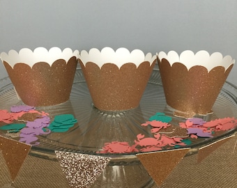 Rose Gold Cupcake Wrappers / Champagne Gold Cupcake Wrappers / Glitter Cupcake Wrappers / Party Cupcake Wrappers / Birthday Cupcake Wrappers