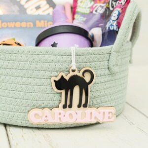 Halloween Basket Tag - Bat Name Tag, Boo Basket, Halloween Kid Gift, Cat Name Tag, Halloween Witch Gift