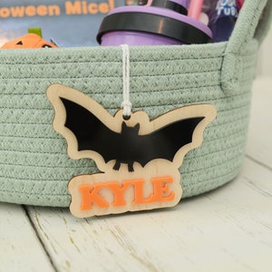 Halloween Basket Tag - Bat Name Tag, Boo Basket, Halloween Kid Gift, Cat Name Tag, Halloween Witch Gift