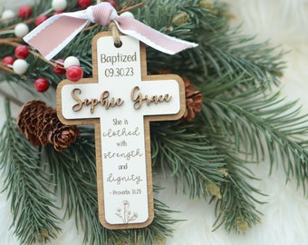 NEW Baptism Ornament - Baptism Gift, Personalized Baptism Christmas Tree Ornament, Godparent Gift, Bible Verse Christmas