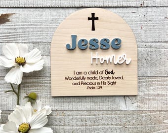 Personalized Name Sign Bible Verse, Religious Cross, psalm 139, baptism gift