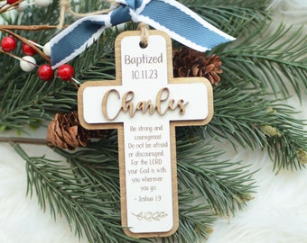 Personalized Baptism Ornament - Joshua 1 9 bible verse baptism gift, Godparent gift, Godchild gift, Baptism gift