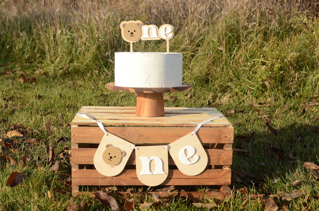 Teddy Bear Birthday Cake Topper Teddy Bear High Chair Banner, 1st