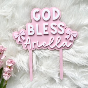 God Bless Cake Topper - Bow Cake Topper, Baptism Cake, Dedication Cake, Confirmation Cake, First Communion Cake Topper