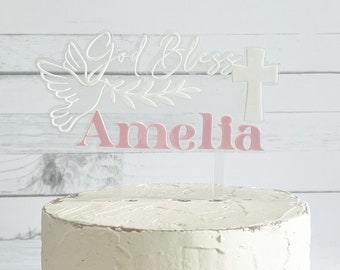 Baptism Cake Topper I God Bless Cake Topper I First Communion Cake Topper I Confirmation Cake Topper I Baby Dedication I Church Cake Topper