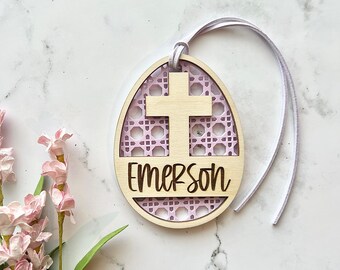 Easter Basket Cross Name Tag - Religious Easter Celebration, Cross Easter Basket