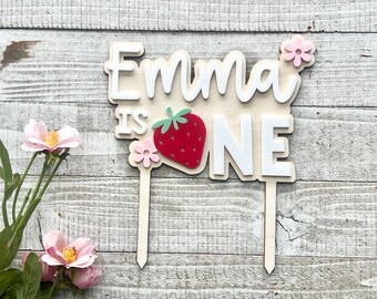 Personalized Strawberry First Birthday Cake Topper, Berry Theme Party