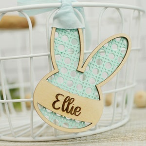 Bunny Easter Basket Tag - personalized Easter basket tag, custom Easter Basket Tag, Rattan Easter Tag