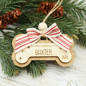 First Christmas Dog Ornament - Bone Shape Ornament Personalized, Puppys 1st Christmas