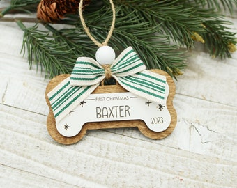 First Christmas Dog Ornament - Bone Shape Ornament Personalized, Puppys 1st Christmas