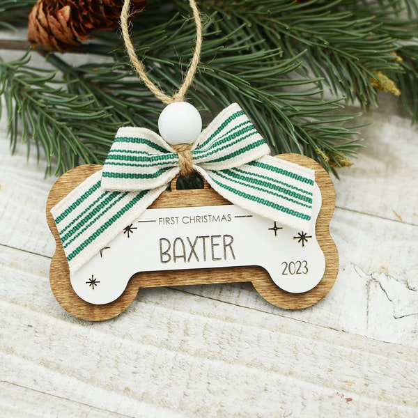 First Christmas Dog Ornament - Bone Shape Ornament Personalized, Puppys 1st Christmas