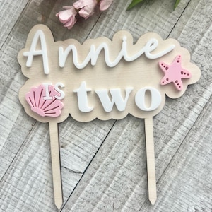 Mermaid 2nd Birthday Cake Topper – Personalized Starfish Clam Shell
