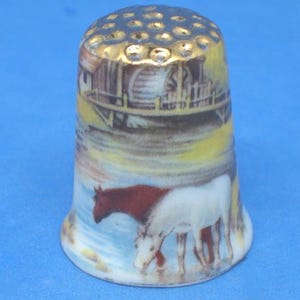 Birchcroft China Thimble  - Summertime Gold Top -  Dome Gift Box