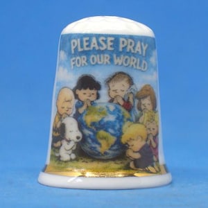 Birchcroft Porcelain China Thimble  - Pray for the World - Free Dome Gift Box