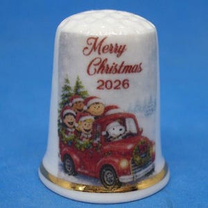 Birchcroft Porcelain China Thimble  - Merry Christmas 2026 - Free Dome Gift Box