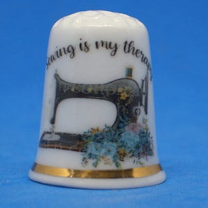 Birchcroft China Thimble -- Sewing is my Therapy -  Free Dome Gift Box
