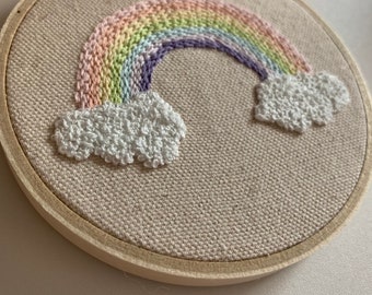 Pastel Rainbow Nursery Hand Embroidery Hoop Art