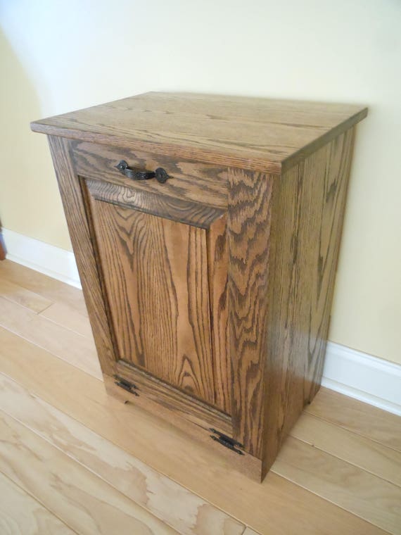 Oak Tilt Out Trash Can Bin Hamper Cabinet