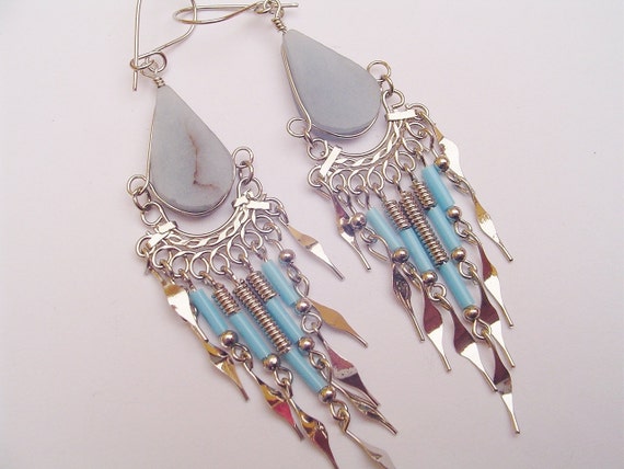 Light-Blue Celestine Teardrop Alpaca Silver Bugle Beads Inca | Etsy