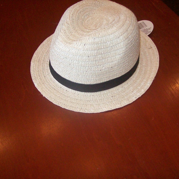 straw hat vintage off white summer unisex ferdora style size medium