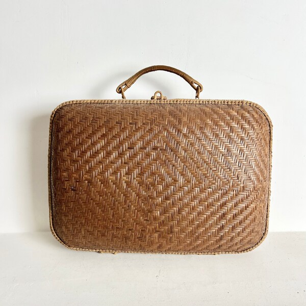 HOLD 4 Stella Rose - French Vintage Rattan Suitcase - Woven Suitcase - Small Basket Purse - Handwoven Basket - Collectible Vintage